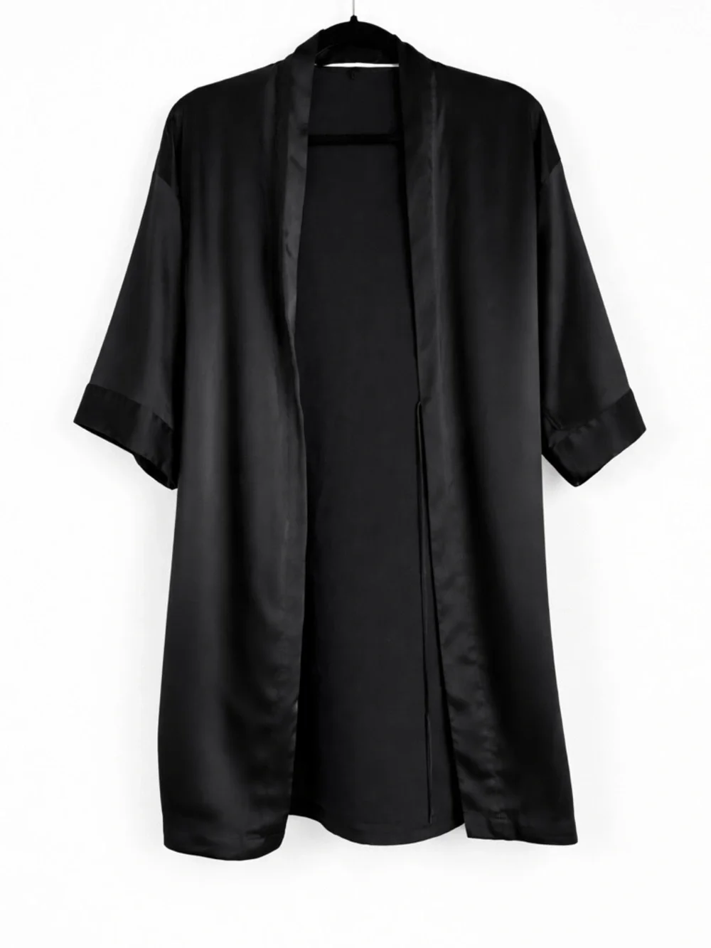 Victoria's Secret Black Robe with Pink Ribbon Trim- Small/ Medium No Belt Tie - Picture 1 of 5